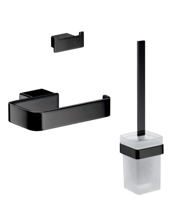 emco loft WC set black, consisting of paper holder without cover, toilet brush set and double hook