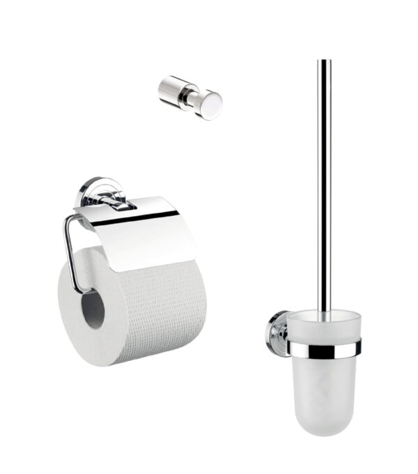 emco polo WC-Set chrom, bestehend aus Papierhalter mit Deckel, Bürstengarnitur und Haken