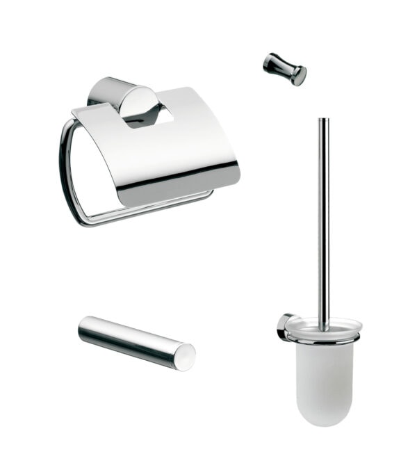 emco rondo 2 WC-Set chrom, bestehend aus Papierhalter mit Deckel, Reserverollenhalter, Bürstengarnitur und Haken