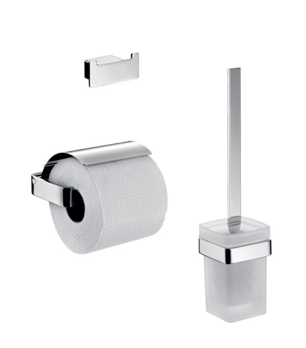 emco loft WC set chrome, consisting of paper holder with cover, toilet brush set and double hook