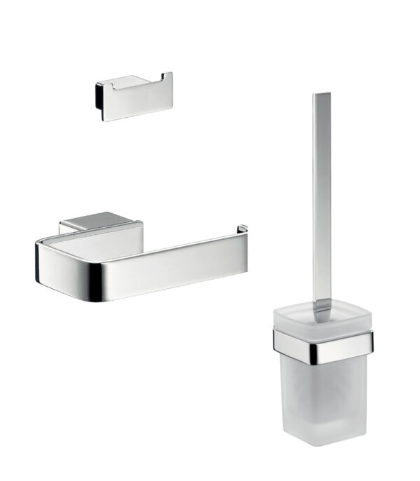 emco loft WC set chrome, consisting of paper holder without cover, toilet brush set and double hook