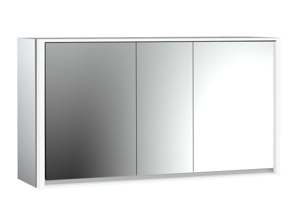 emco Illuminated mirror cabinet loft, 1.600 mm, 3 doors, wall-mounted model with mirrored side panels, IP 20.