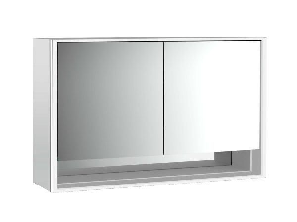 emco Illuminated mirror cabinet loft with an accessible compartment, 1.300 mm, 2 doors, wall-mounted model with mirrored side panels, IP 20.