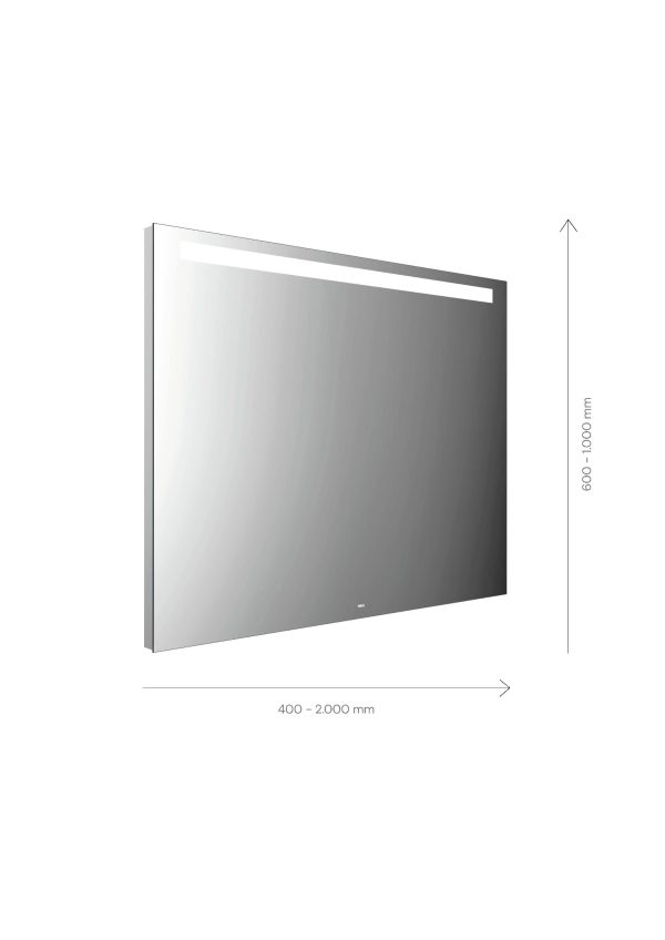 emco LED illuminated mirror MI 210, with horizontal light cut-out at top and concealed sensor switch