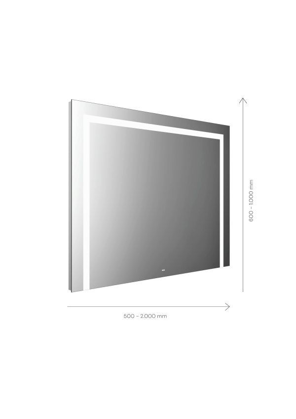 emco LED illuminated mirror MI 220, with three light cut-outs at top, right and left, and concealed sensor switch