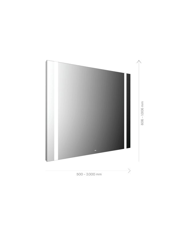 emco LED illuminated mirror MI 500, with two continuous light cut-out at left and right, and concealed sensor switch