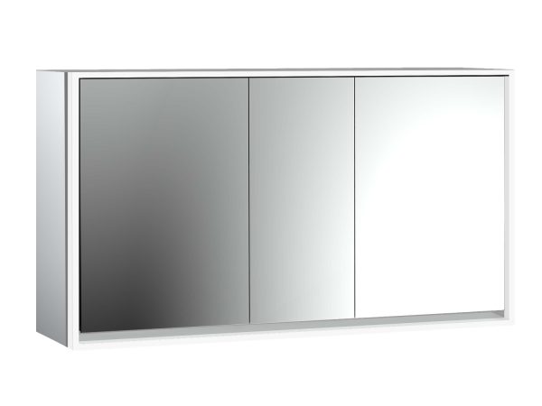 emco Illuminated mirror cabinet loft, 1.600 mm, 3 doors, wall-mounted model with mirrored side panels, IP 20.