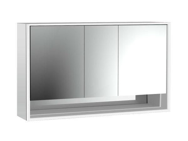 emco Illuminated mirror cabinet loft with an accessible compartment, 1.600 mm, 3 doors, wall-mounted model with mirrored side panels, IP 20.