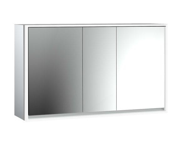 emco Illuminated mirror cabinet loft, 1.400 mm, 3 doors, wall-mounted model with mirrored side panels, IP 20.