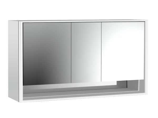 emco loft LED spiegelkast met ondervak, 1.600 mm, 3 deuren, opbouwmodel, spiegel zijpanelen, IP 20.